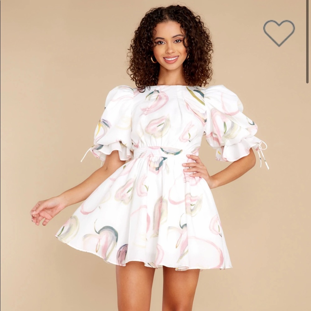 Red Dress Boutique Garden Escape White Multi Floral Print Dress | size Small